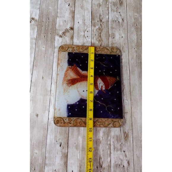 Christmas Holiday Snowman Glass Cutting Cheese Serving Board Trivet 10"x8" - Picture 5 of 5